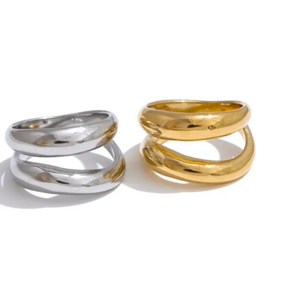 Luxe Jewels Stainless Steel Double Layer Cast Ring - 18K Real Gold Plated Waterproof Jewellery