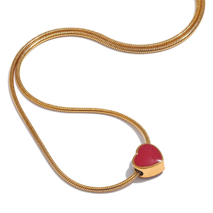 Red Enamel Heart Pendant Necklace – 316L Stainless Steel