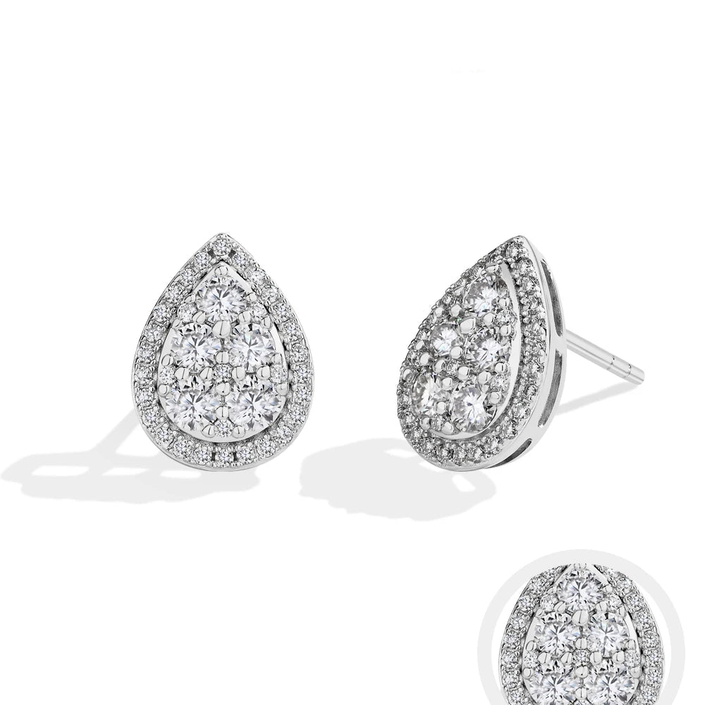 Luxe Jewels Teardrop Shape Earrings Moissanite - Round Cut 925 Sterling Silver Rhodium Plated For Women