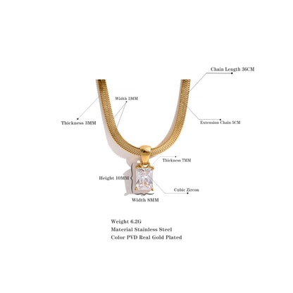 Geometric Square CZ Drop Snake Necklace – Waterproof Gold-Plated