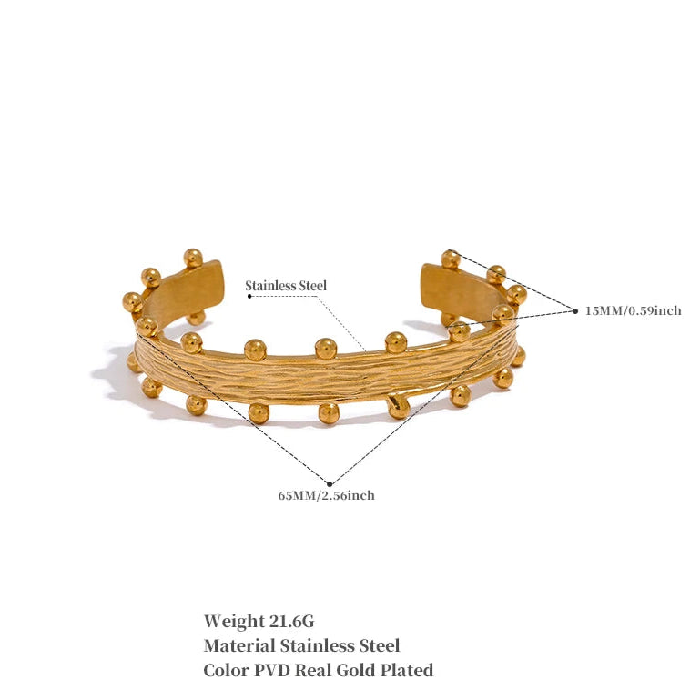 Wide Textured Cuff Bracelet – 18K Gold Plated Stainless Steel, Statement Jewelry