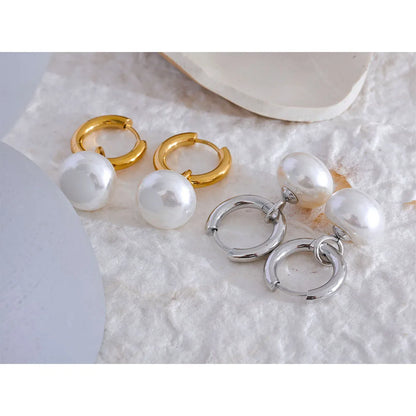 High Quality Pearl Drop Stainless Steel Golden - Hoop Earrings Charms Fashion Jewelry