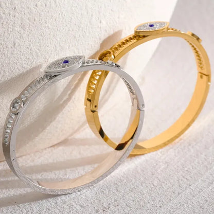 60mm Evil Eye Real 18K Gold-Plated Stainless Steel Bangle
