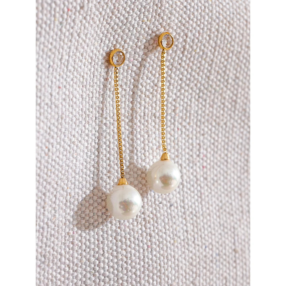 Long Imitation Pearl Dangle Earrings – Gold Plated