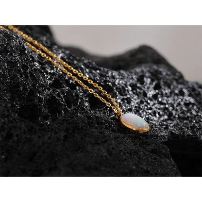 Dainty Opal Stone Necklace – 18K Gold Chain