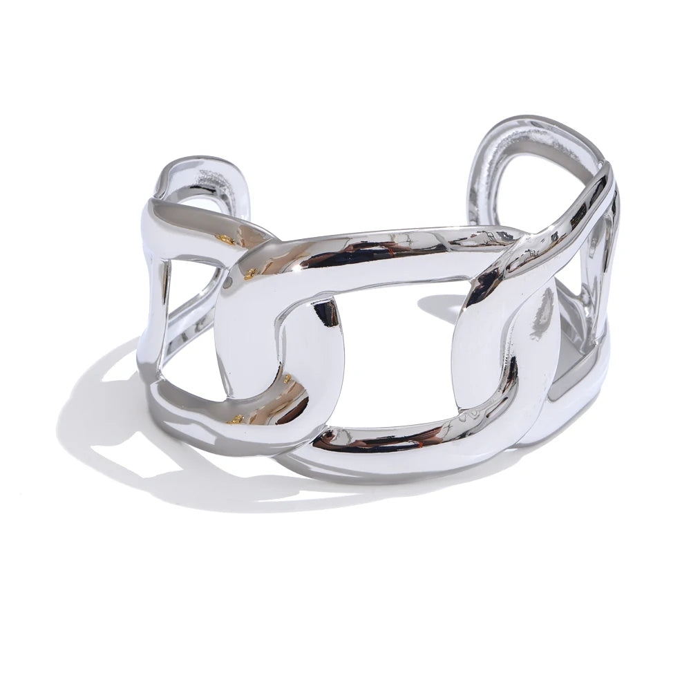 Wide Hollow Stainless Steel Cuff Bracelet – 18K Real Gold Plated Waterproof