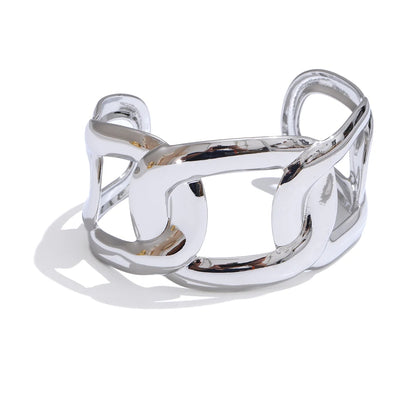 Wide Hollow Stainless Steel Cuff Bracelet – 18K Real Gold Plated Waterproof