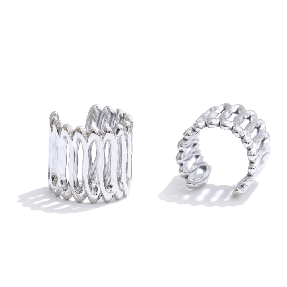 Luxe Jewels - 18K Gold Plated Layered Geometric Adjustable Ear Cuff - 316L Stainless Steel Trendy Jewellery