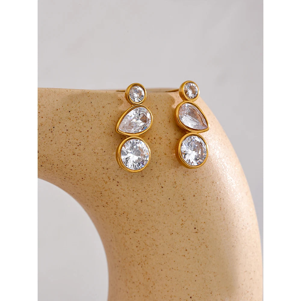 Tarnish-Free Gold Plated Cubic Zirconia Stud Earrings – Water Resistant Design