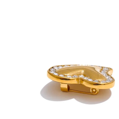 Zircon Heart Brooch – 18K Gold-Plated Stainless Steel Pin