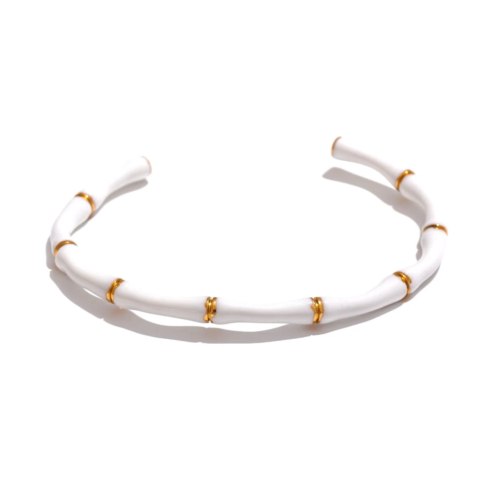 Colorful Enamel Bamboo Cuff – Gold Plated Stainless Steel