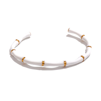 Colorful Enamel Bamboo Cuff – Gold Plated Stainless Steel
