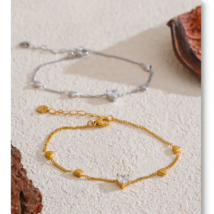 Zirconia Heart Anklet – Gold Plated Stainless Steel
