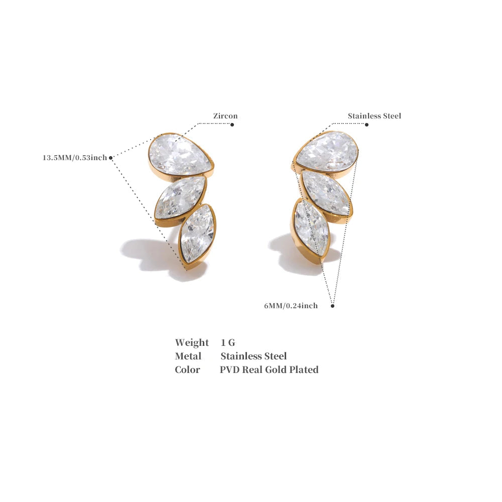 Waterproof Shiny Cubic Zirconia Exquisite Wing Small Stud Earrings - 18K Gold Plated Stainless Steel Chic Jewelry