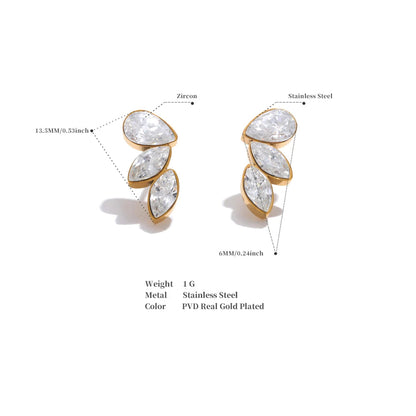 Waterproof Shiny Cubic Zirconia Exquisite Wing Small Stud Earrings - 18K Gold Plated Stainless Steel Chic Jewelry