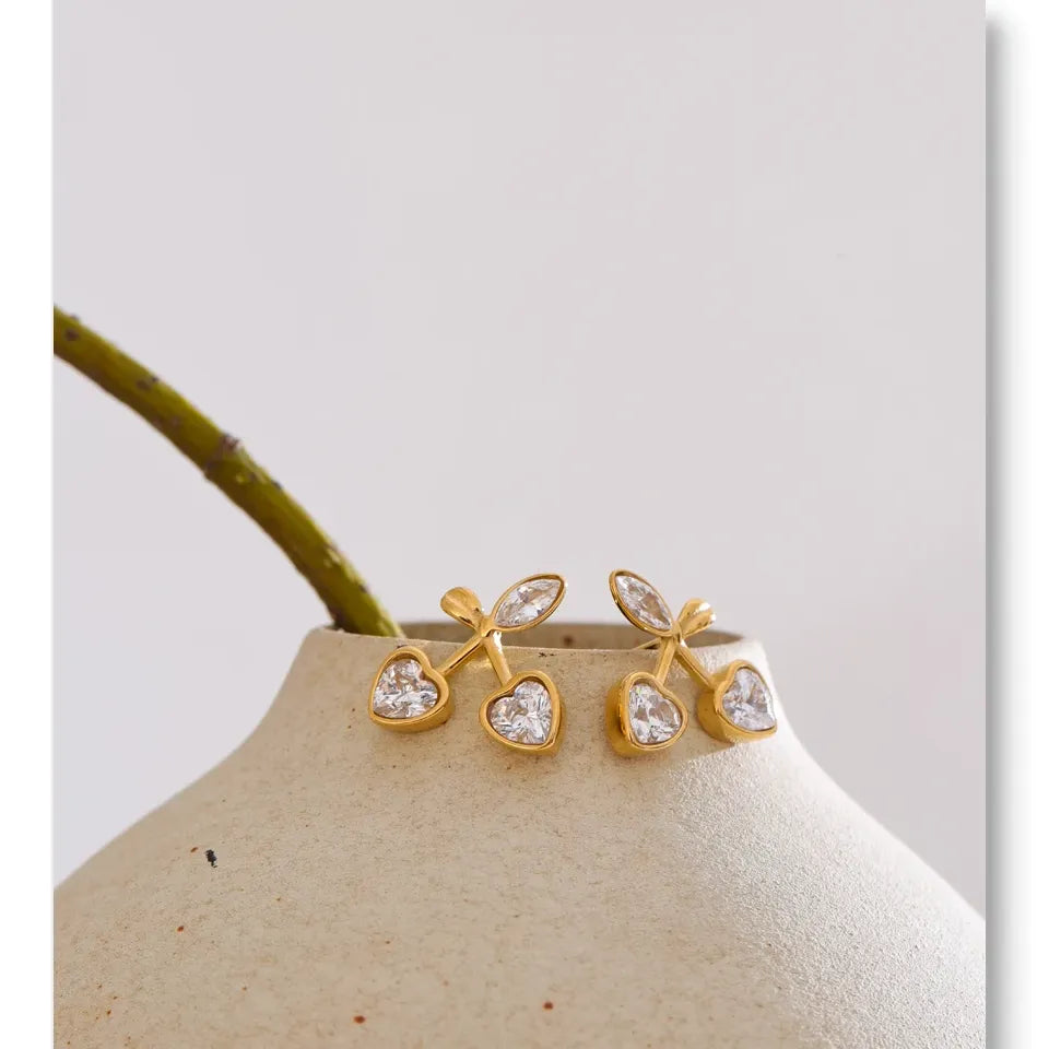 Cute Shiny Cherry Stud Earrings Waterproof Chic Daily Jewelry for Women Stainless Steel PVD Plated Trendy Accessory