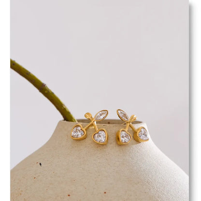 Cute Shiny Cherry Stud Earrings Waterproof Chic Daily Jewelry for Women Stainless Steel PVD Plated Trendy Accessory
