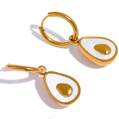 Golden Avocado Drop Stainless Steel Fruit Huggie Hoop Earrings for Women Natural Shell Fashion Charm Cute Jewelry