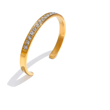 Shiny CZ Open Cuff Bracelet – 18K Gold Plated Stainless Steel