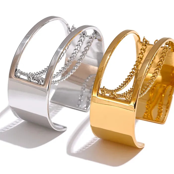 Adjustable Hollow Wide Cuff Bracelet – 18K Gold Plated Stainless Steel