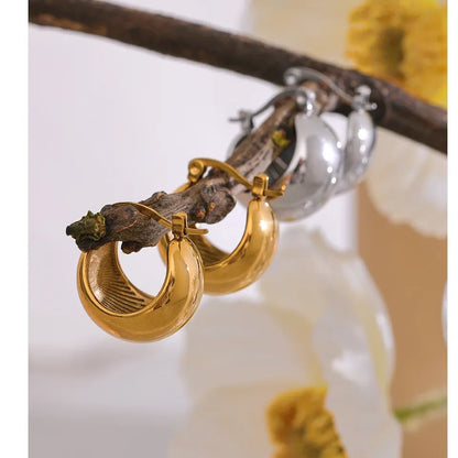 18K Gold Stainless Steel Chunky Earrings Rust Proof Color Jewelry