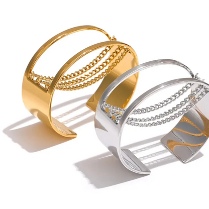 Adjustable Hollow Wide Cuff Bracelet – 18K Gold Plated Stainless Steel