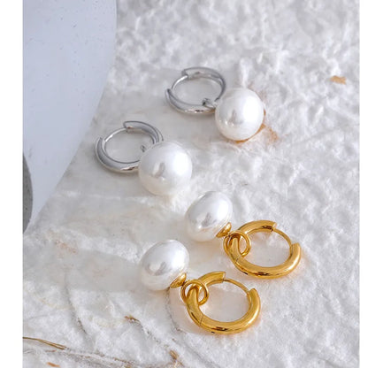 High Quality Pearl Drop Stainless Steel Golden - Hoop Earrings Charms Fashion Jewelry