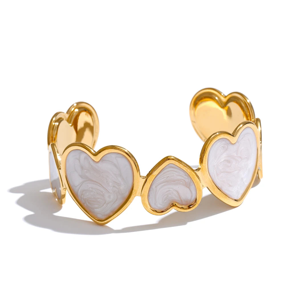 Candy Enamel Heart Cuff – 18K Gold Plated Stainless Steel Bracelet