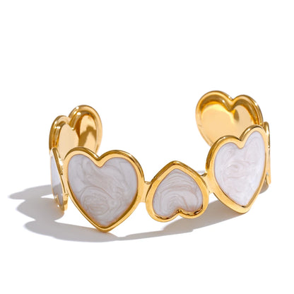 Candy Enamel Heart Cuff – 18K Gold Plated Stainless Steel Bracelet