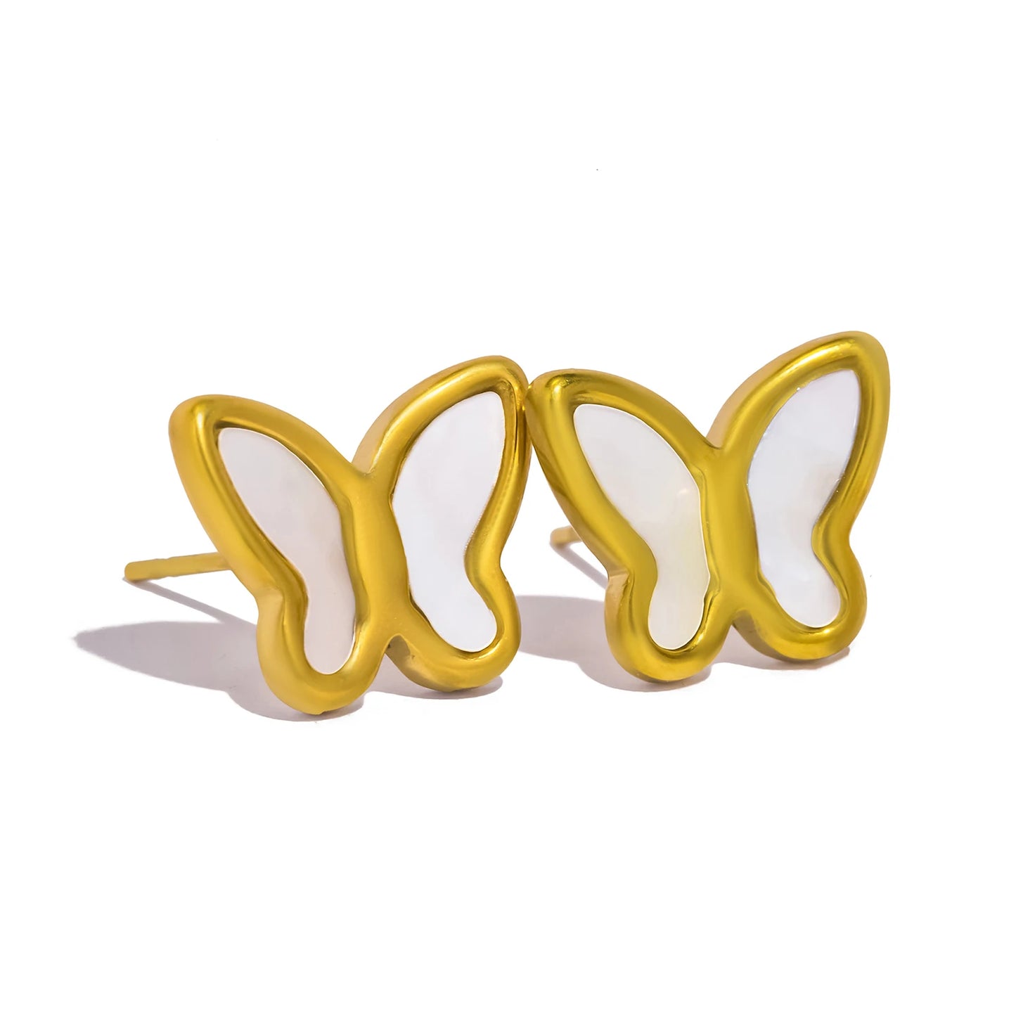 Women's Butterfly Earrings & Necklace Set - Hypoallergenic Stainless Steel with Shell