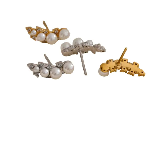 Tarnish-Free Gold Stud Earrings with Pearls & Cubic Zirconia – Elegant Jewelry