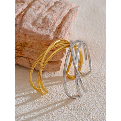 Hollow Line Cuff Bracelet – 58mm Gold Plated Stainless Steel