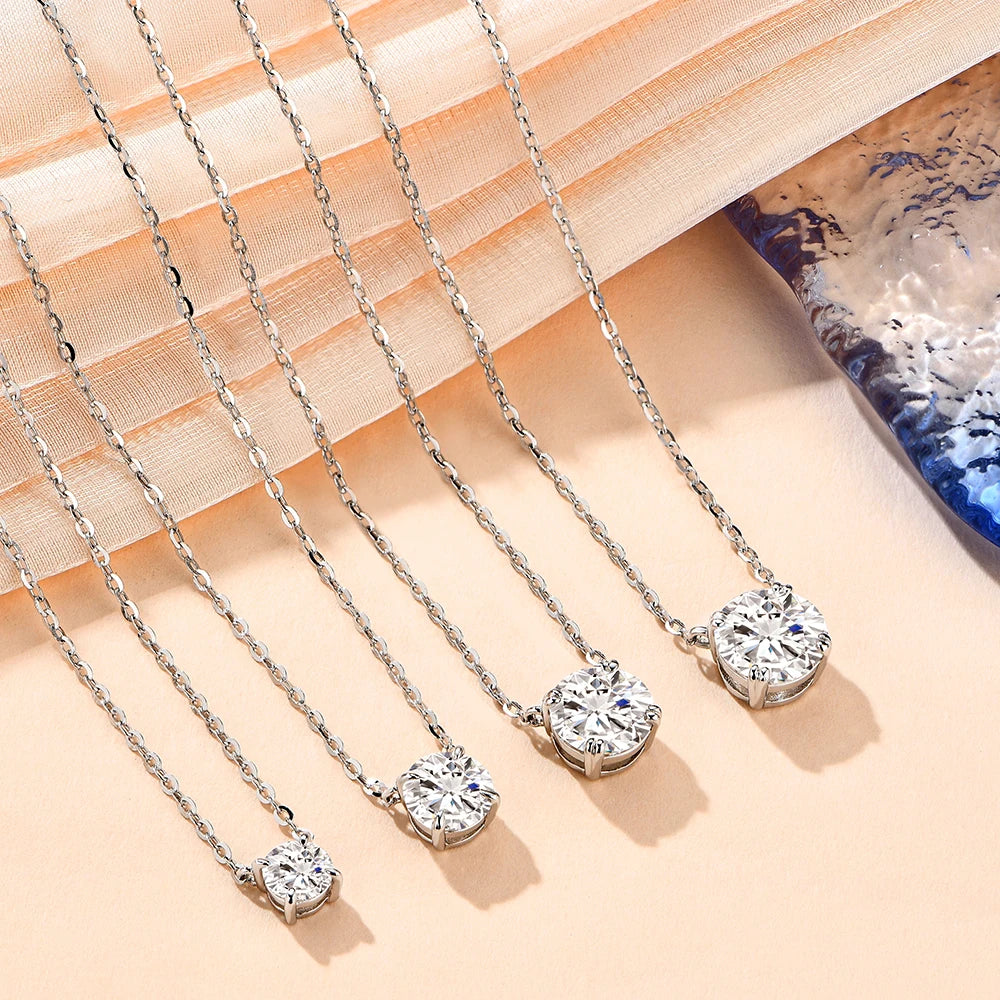 Luxe Jewels Moissanite Diamond 6.5mm 1CT Necklace Pendant For Women - 925 Silver Necklace