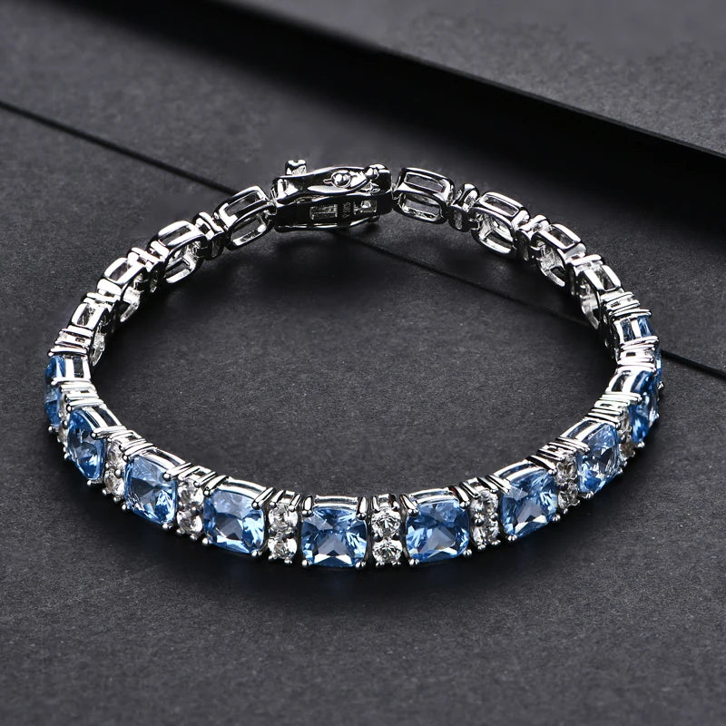 Luxe Jewels 925 Silver Jewelry Original 1 Carat Lab Gemstones Blue Spinel Sapphire Pink Corundum Bracelet Tennis Bracelets