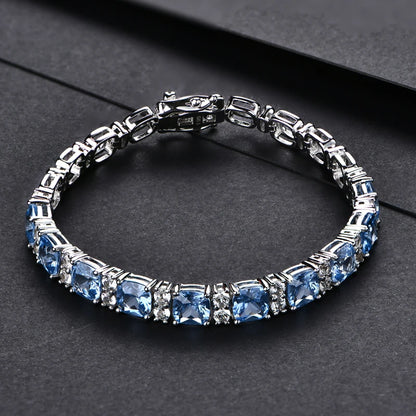 Luxe Jewels 925 Silver Jewelry Original 1 Carat Lab Gemstones Blue Spinel Sapphire Pink Corundum Bracelet Tennis Bracelets