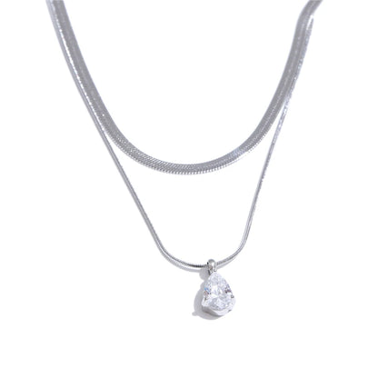 Double Layer Water Drop Pendant 18K Gold Plated Necklace