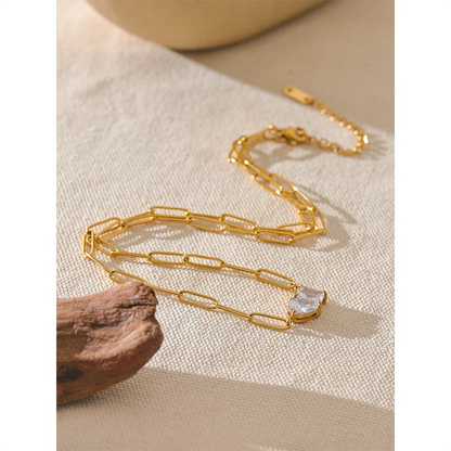 Cubic Zirconia Necklace – Modern Geometric Pendant on Gold Chain