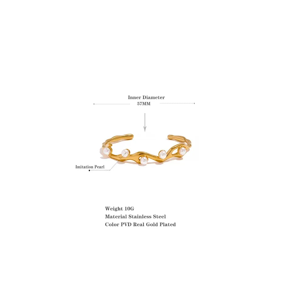 Gold Twist Cuff Bracelet – Stainless Steel & Imitation Pearls