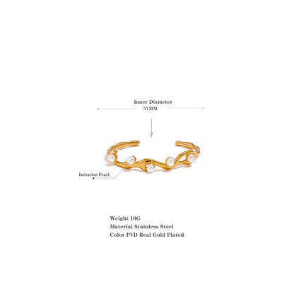 Gold Twist Cuff Bracelet – Stainless Steel & Imitation Pearls