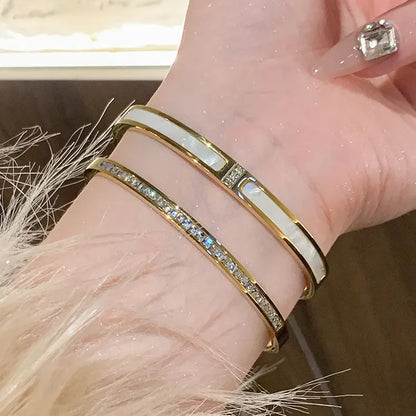 Zircon Inlaid Titanium Steel Bracelet – Classic Daily Wear