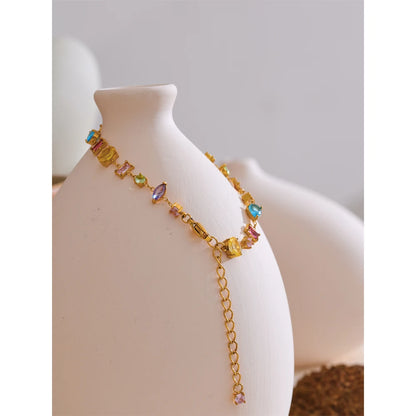 Colorful Zirconia Charm Bracelet – Gold Plated Stainless Steel, Waterproof