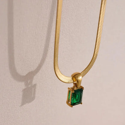 Geometric Square CZ Drop Snake Necklace – Waterproof Gold-Plated