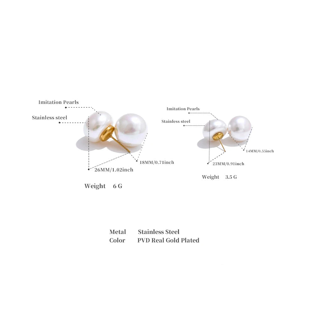 18mm / 12mm Korean Style Pearl Round Stud Earrings Versatile Daily Stainless Steel Fashion Jewelry