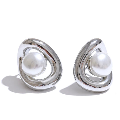 Gold Plated Tarnish-Free Hollow Oval Pearl Stud Earrings – Elegant Jewelry