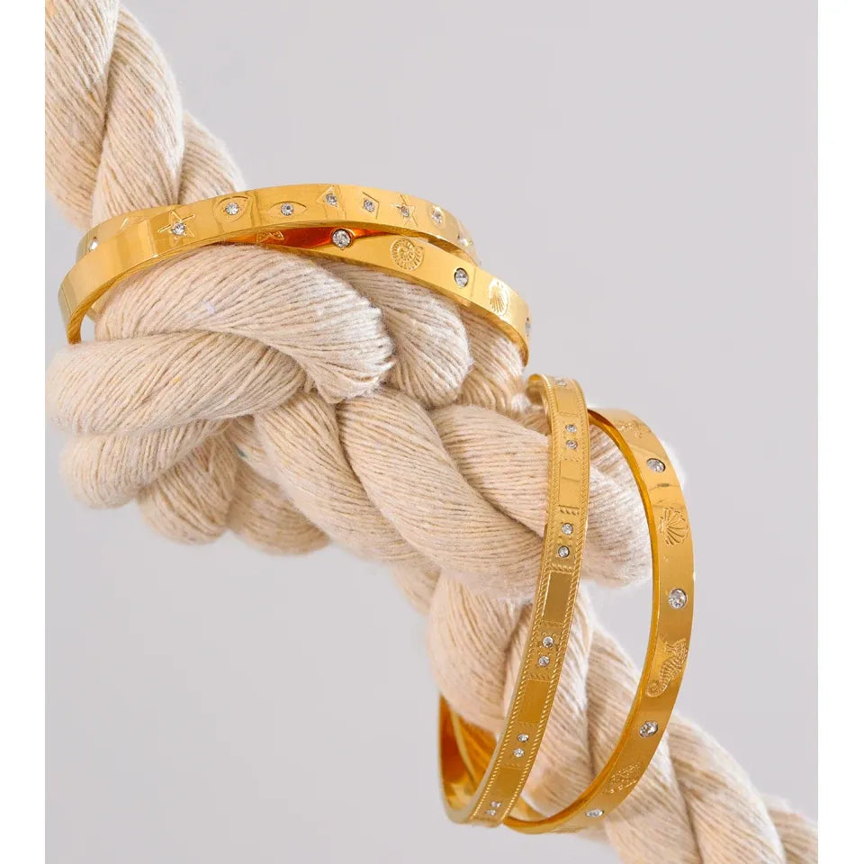 Ocean Elements Cuff Bracelet – 18K Gold Plated Stainless Steel 61mm