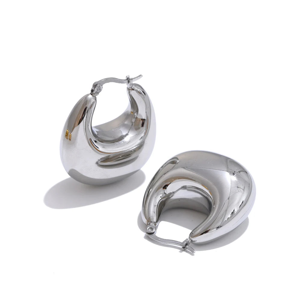 High Quality Stainless Steel Glossy Smooth Metal Chunky Hollow Hoop Earrings 18K Real Gold PVD Plated Jewelry