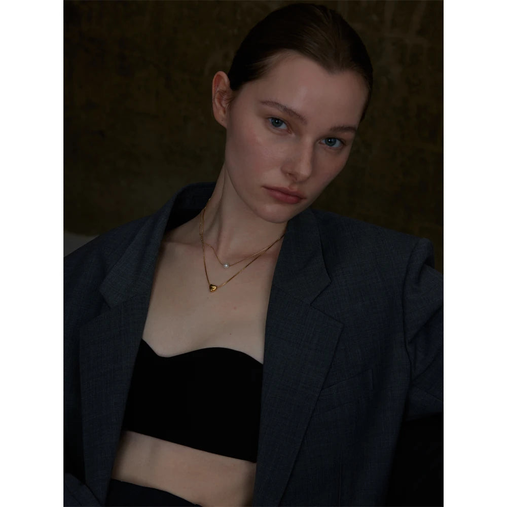 Two-Layer Heart and Pearl Necklace – Elegant Pendant Jewelry