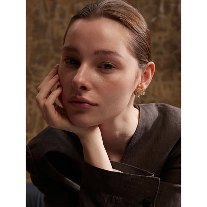 Cubic Zirconia Flower Golden Stud Earrings for Women - 316L Stainless Steel Waterproof Jewellery