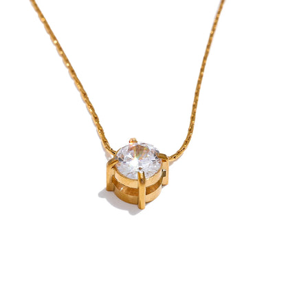 Chic Cubic Zirconia Pendant Necklace – Gold Stainless Steel Daily Jewelry
