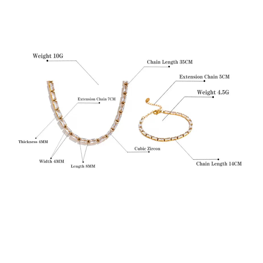 Luxury White & Green CZ Necklace Bracelet Set – Gold Plated Design